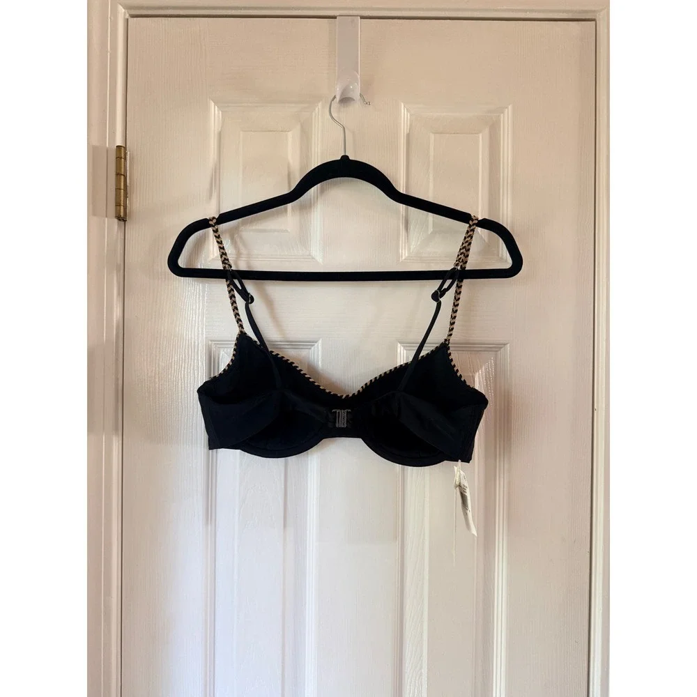 Ramy Brook Braided Mona Bikini Top Black Sweetheart Underwire Swim Size Medium